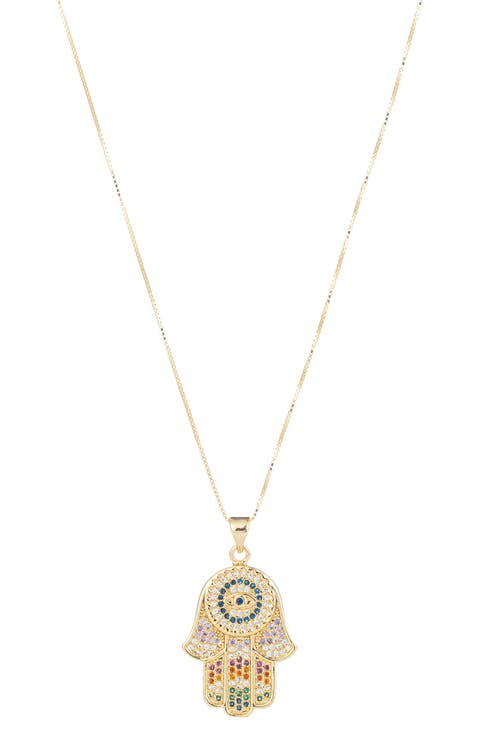 Clair Rainbow CZ Hamsa Pendant Necklace