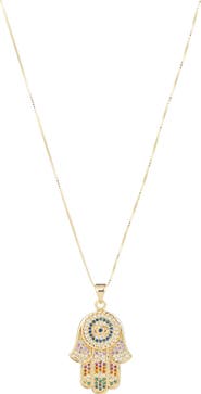 EYE CANDY LOS ANGELES Clair Rainbow CZ Hamsa Pendant Necklace