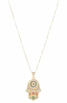 EYE CANDY LOS ANGELES Clair Rainbow CZ Hamsa Pendant Necklace