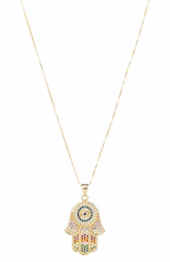 EYE CANDY LOS ANGELES Clair Rainbow CZ Hamsa Pendant Necklace