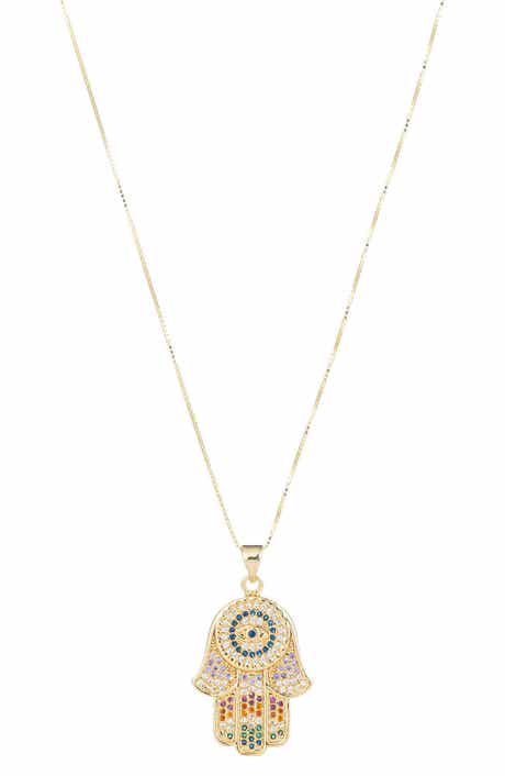 EYE CANDY LOS ANGELES Clair Rainbow CZ Hamsa Pendant Necklace