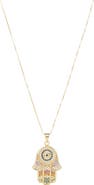 EYE CANDY LOS ANGELES Clair Rainbow CZ Hamsa Pendant Necklace