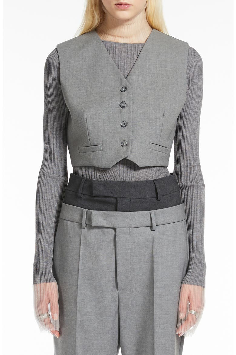 Crop Mixed Media Waistcoat, Main, color, LIGHT GREY