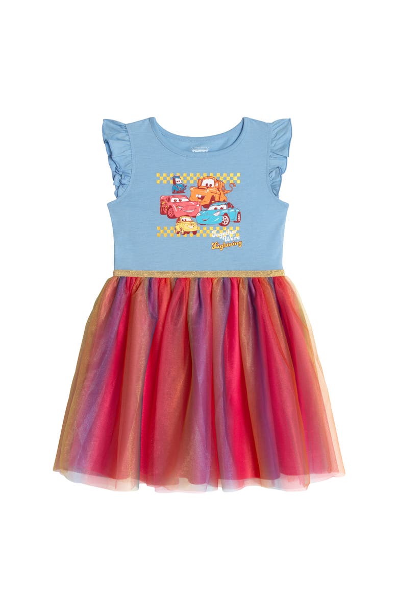 Disney Cars Short Sleeve Tutu Dress, Main, color, Blue Rainbow