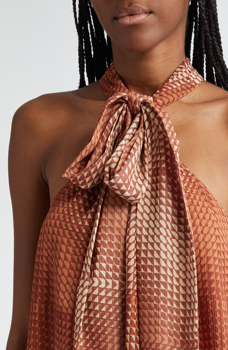 Ramy Brook Boone Tie Neck Sleeveless Top, Alternate, color, Saddle Geo