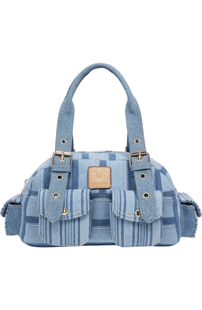 True Religion Multistripe Soft Satchel Bag, Main, color, Denim/ Blue
