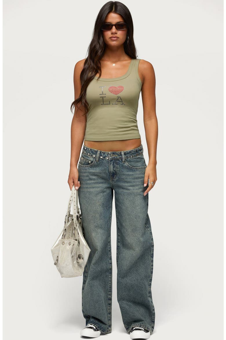I Heart LA Rhinestone Tank Top, Alternate, color, OLIVE