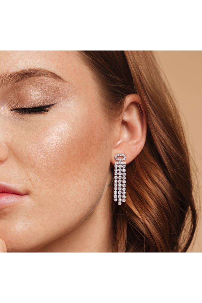 Lab-Created White Sapphire Dangle Earrings, Alternate, color, Sterling Silver