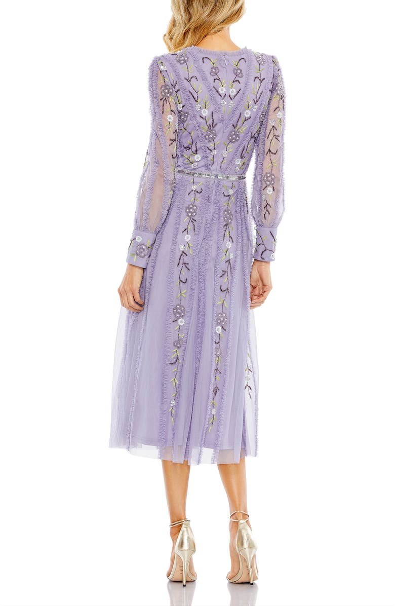 Mac Duggal Long Sleeve Embroidered Wrap Midi Dress, Alternate, color, 