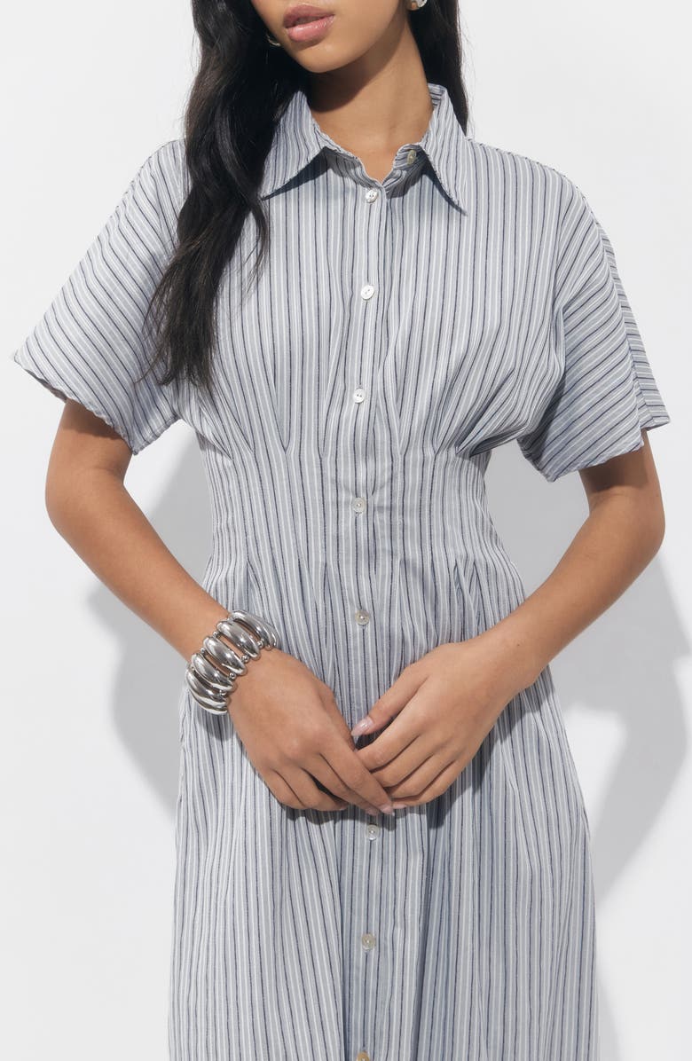 Adelyn Rae Audrey Stripe Cotton Blend Shirtdress, Alternate, color, Grey