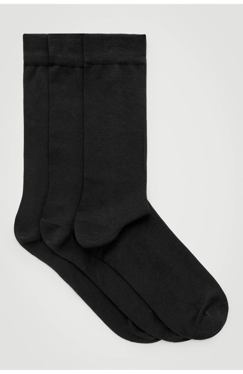 COS 3-Pack Mercerized Cotton Socks, Main, color, Black