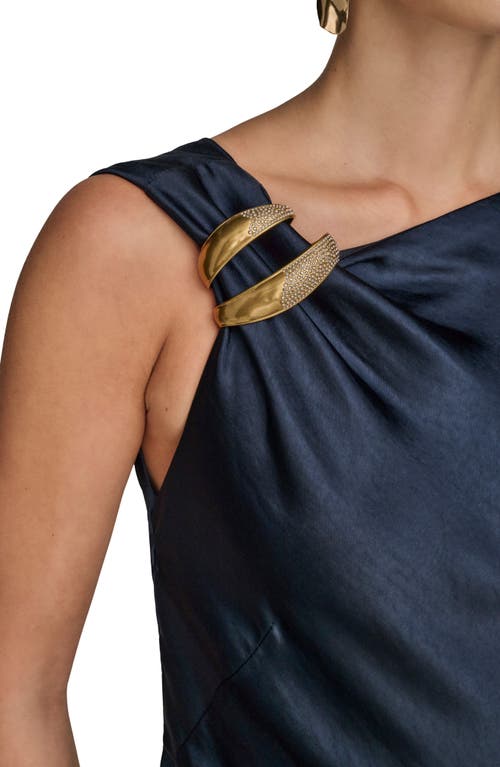 Donna Karan New York Asymmetric Cowl Back Satin Gown In Blue
