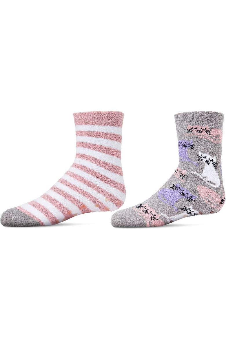 Kitty Cats Fuzzy Mid-Cut Socks 2-Pack, Main, color, Gray