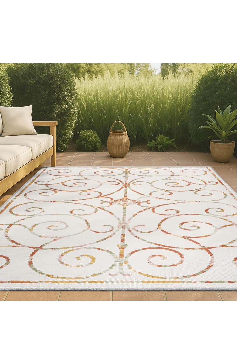 JONATHAN Y Danae Classic Cottage Filigree Scroll Reversible Machine-Washable Indoor/Outdoor Area Rug, Alternate, color, Cream/Terra
