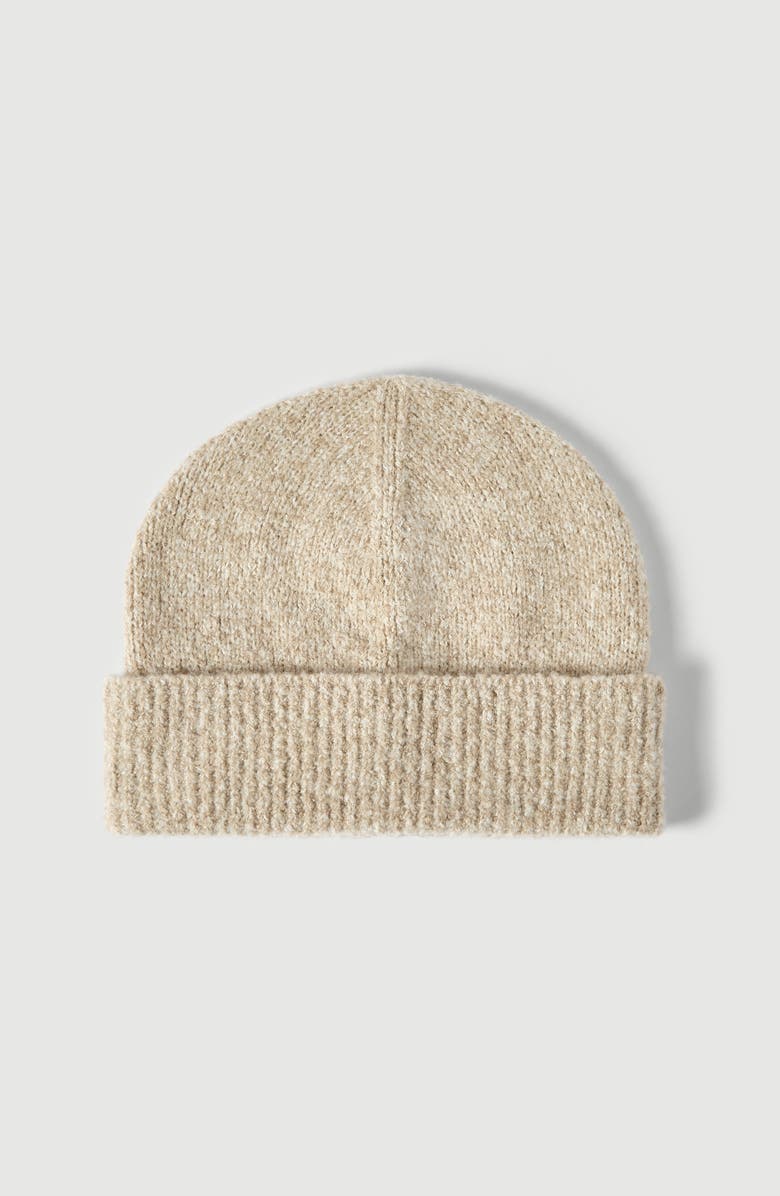 Brunello Cucinelli Virgin wool, silk and cashmere ribbed beanie, Main, color, Sand