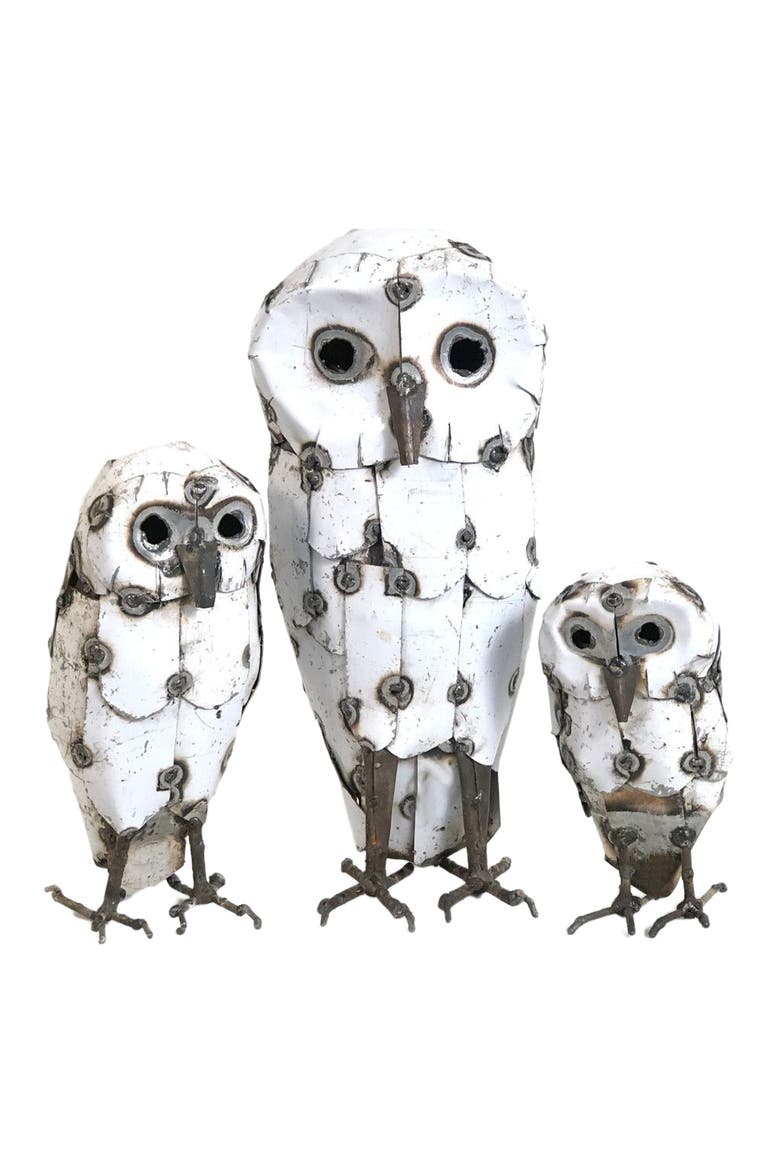 Snowy White Owls - Recycled Metal, Alternate, color, White