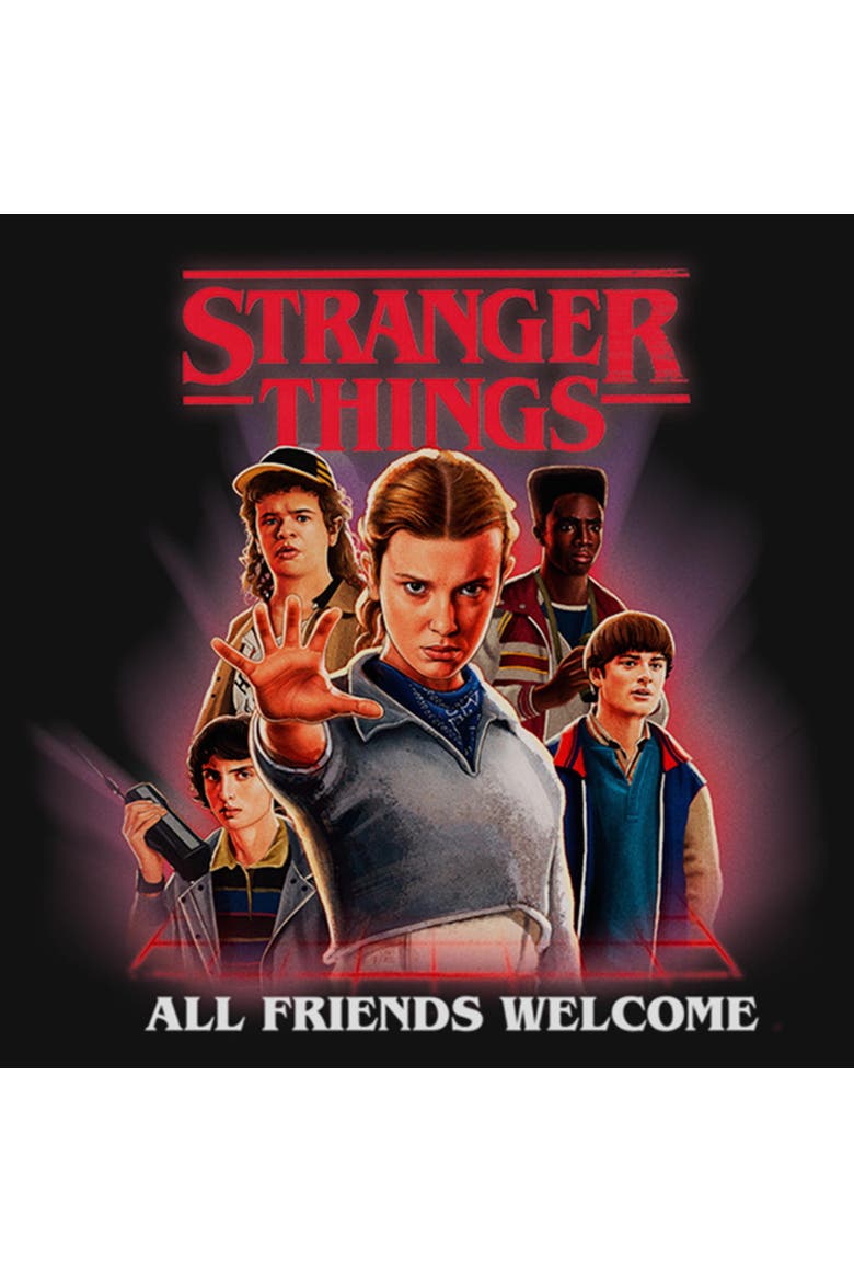 Girl's Stranger Things All Friends Welcome Classic Logo  Graphic T-Shirt, Alternate, color, Black