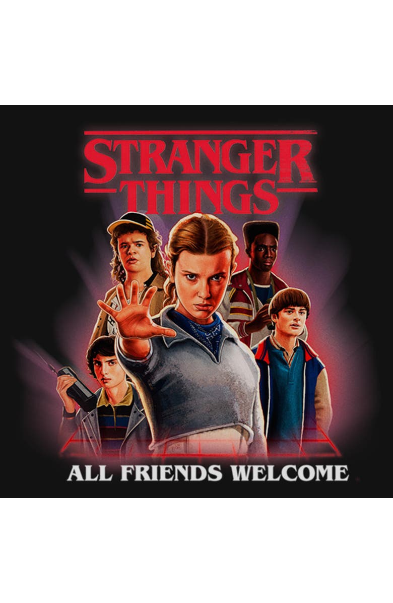 Stranger Things Girl's Stranger Things All Friends Welcome Classic Logo Graphic T-Shirt, Alternate, color, Black