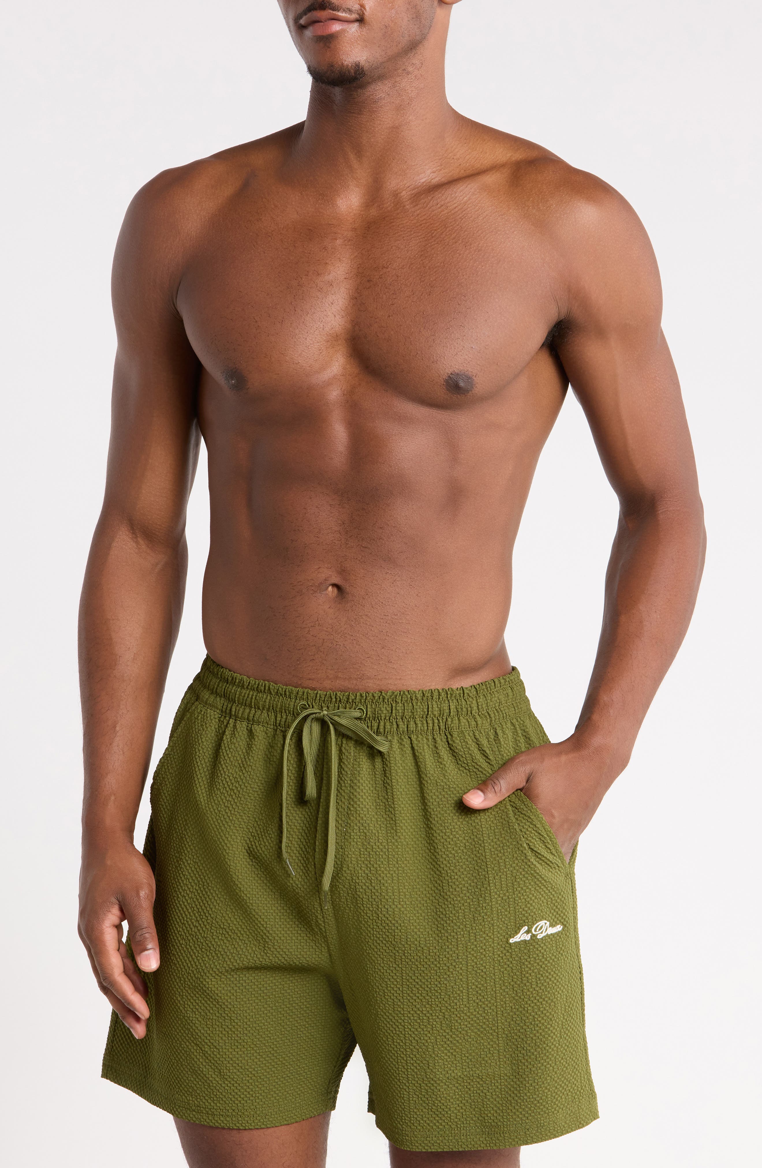 Stan Seersucker Swim Trunks
