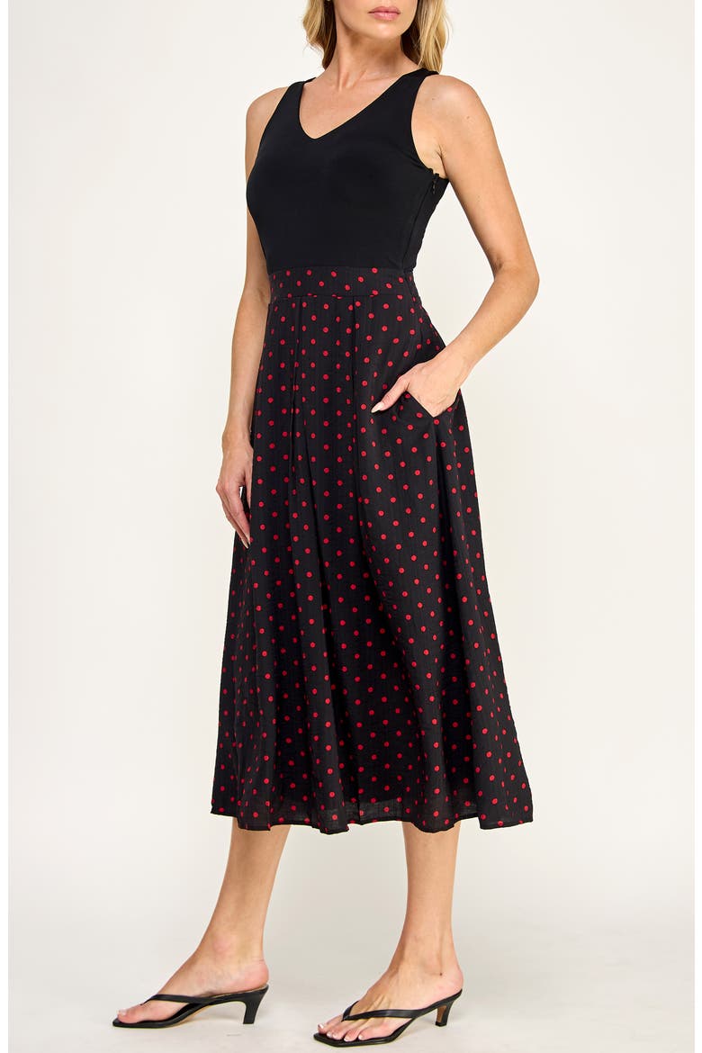 Mixed Media Midi Dress, Alternate, color, BLACK/ RED