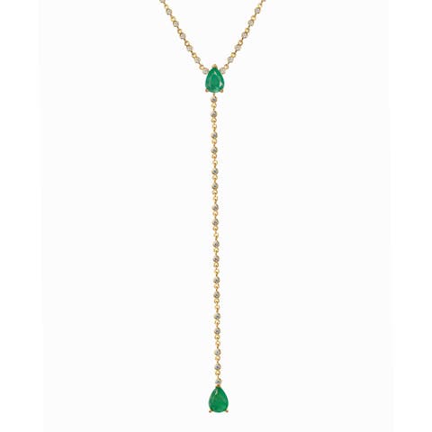 Emerald pear station chain lariat Y necklace