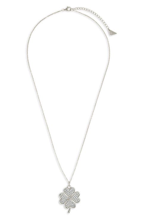 Pav Cubic Zirconia Shamrock Pendant Necklace