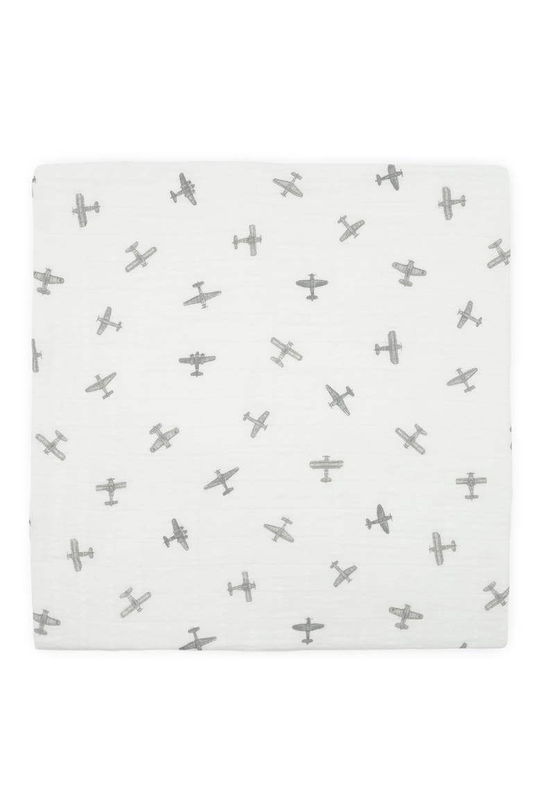 Organic Cotton Muslin Swaddle Blanket, Alternate, color, PEWTER PLANES