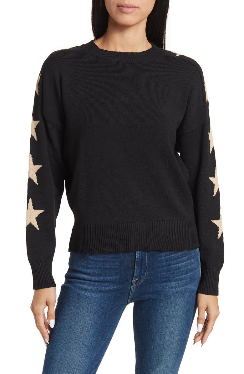 Sweet Romeo Star Print Sleeve Sweater, Main, color, 