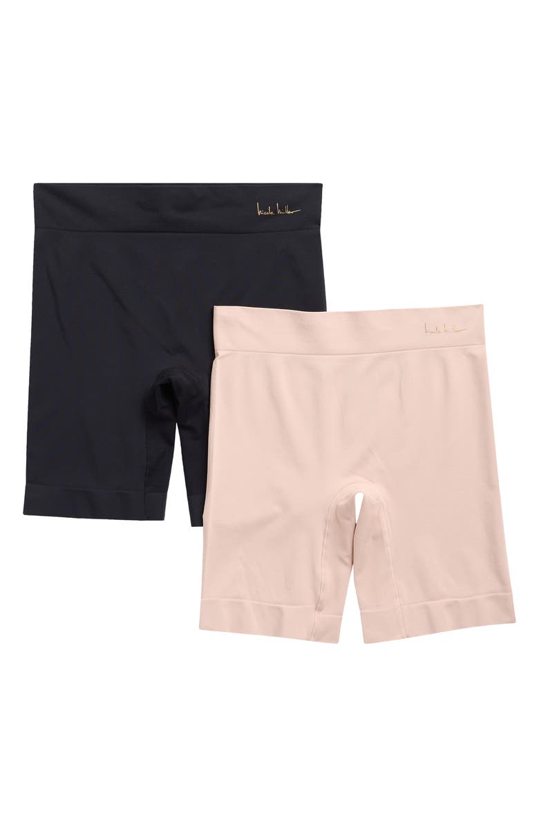 Nicole Miller Bare Seamless 2-Pack Longline Shapewear Shorts, Main, color, Ondine Blush/ Black