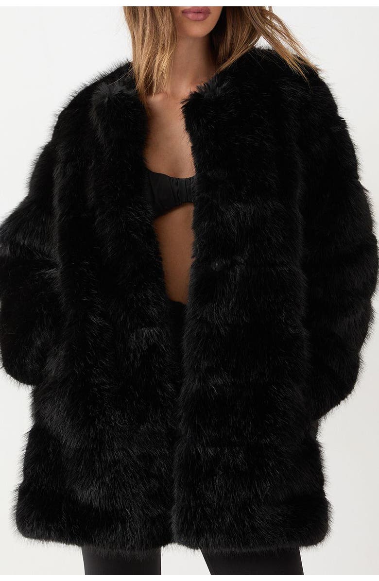 MissPap Panelled Faux Fur Coat, Alternate, color, Black