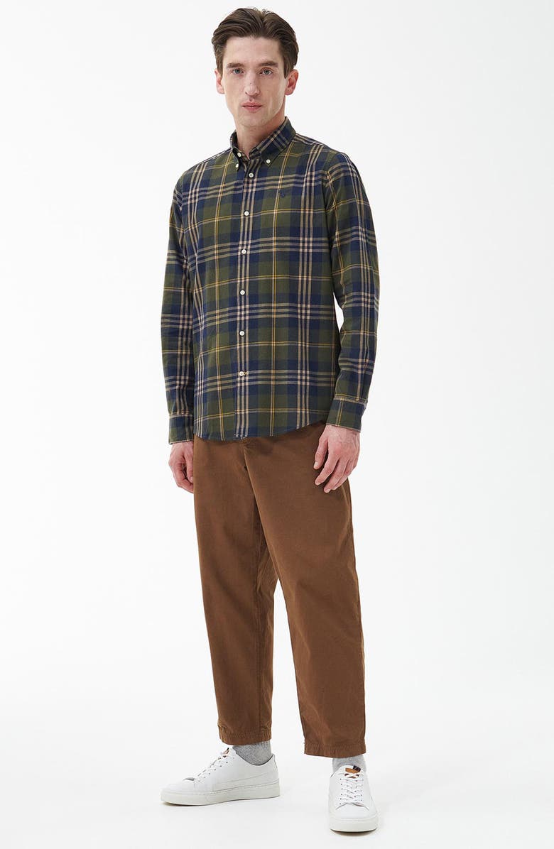 Barbour Edgar Plaid Button-Down Shirt, Alternate, color, Olive