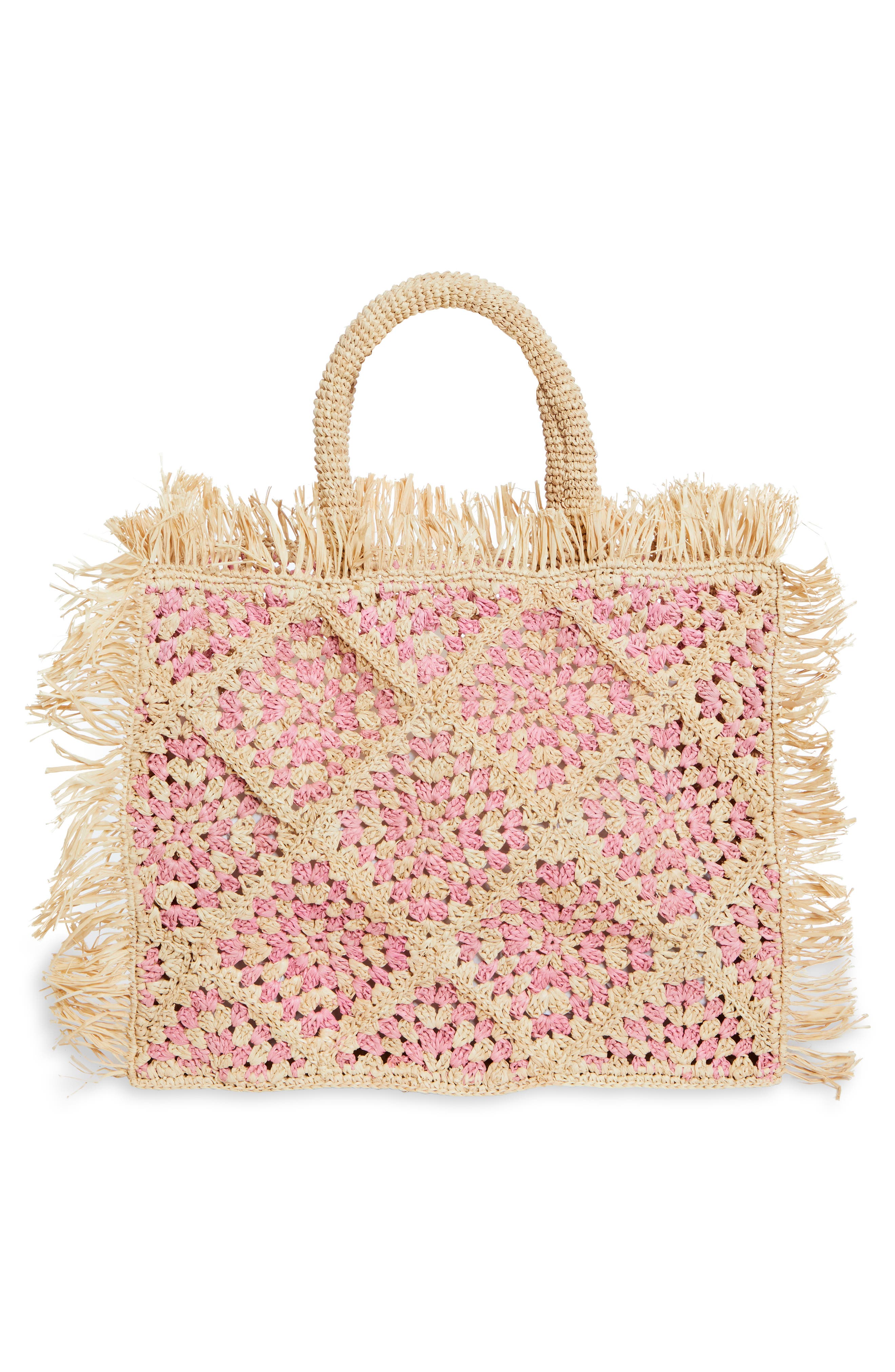 Najoom Crochet Raffia Tote, Alternate, color, PINK