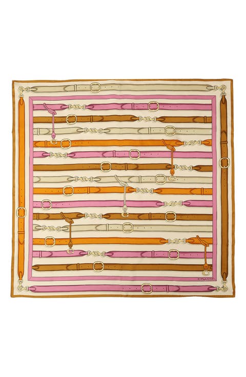 Multi Belt Print Silk Square Scarf