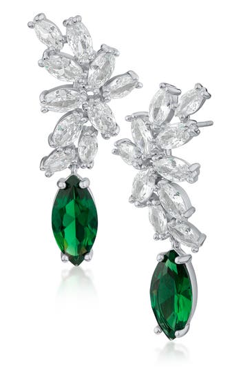 Cz By Kenneth Jay Lane Marquise Crescent Drop Earrings In Silver/green