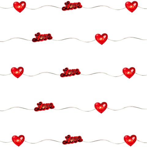 20-Count Red Valentine's Day Love and Heart LED Fairy Lights, 6.25ft, Copper Wire