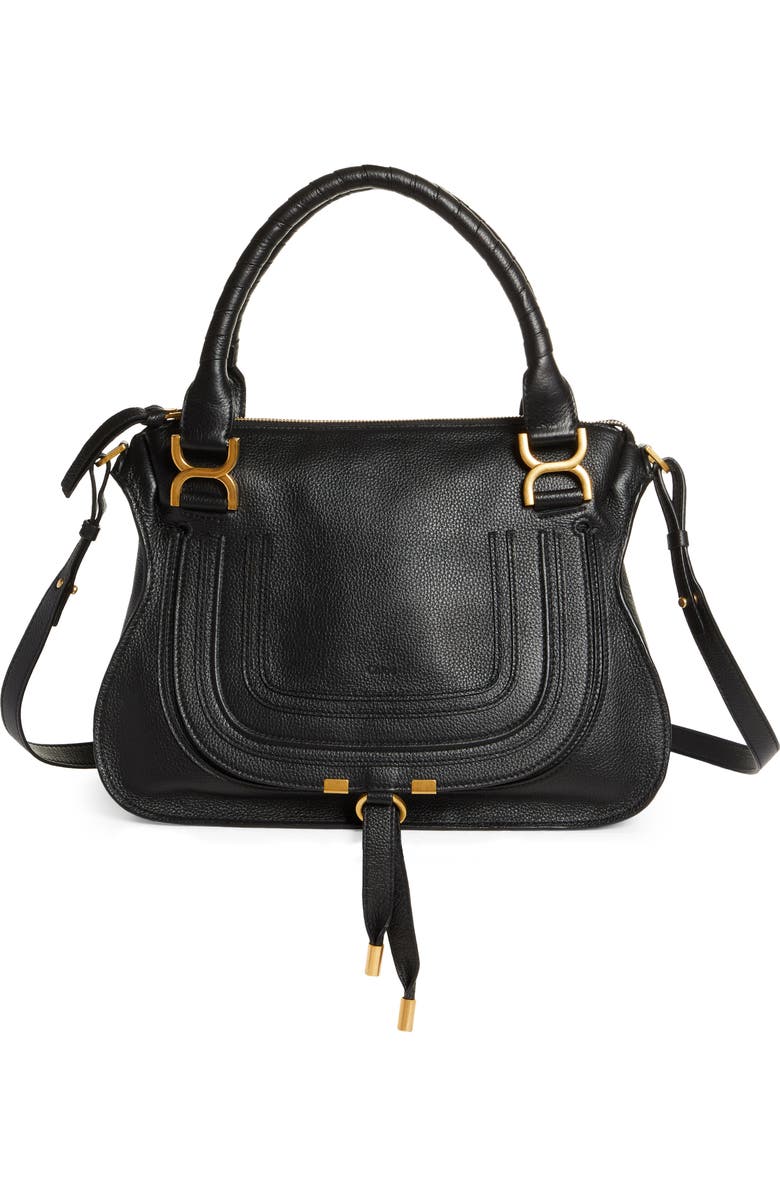Chloé Medium Marcie Leather Satchel, Main, color, Black