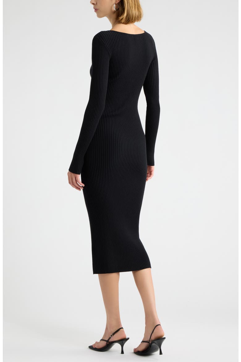 Knot Front Long Sleeve Sweater Dress, Alternate, color, BLACK