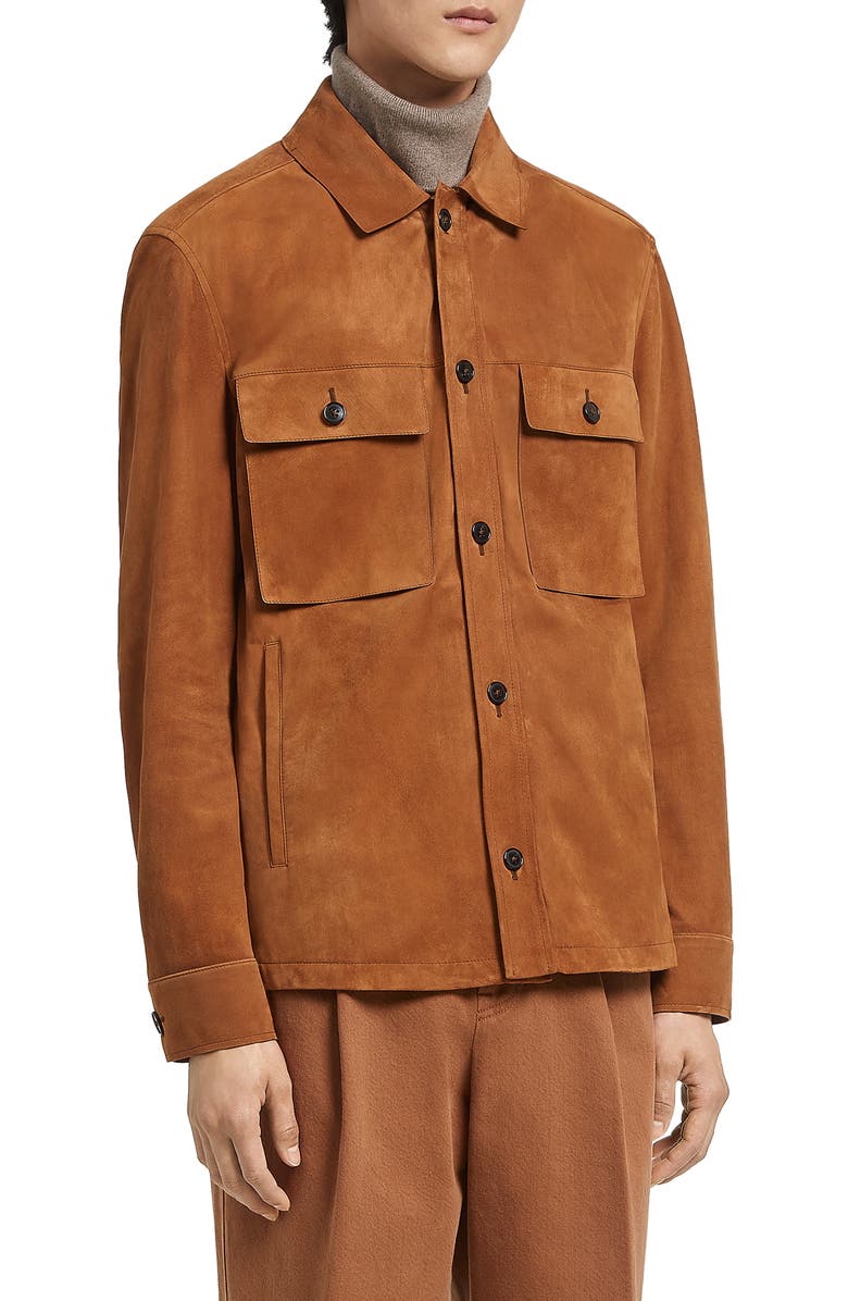 ZEGNA Suede Overshirt, Main, color, Vicuna