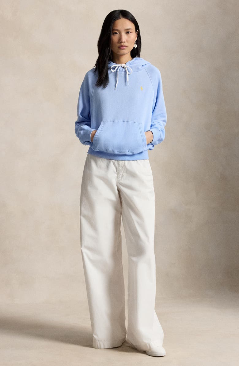 Polo Ralph Lauren Shrunken Fit Cotton Fleece Hoodie, Alternate, color, Baby Blue