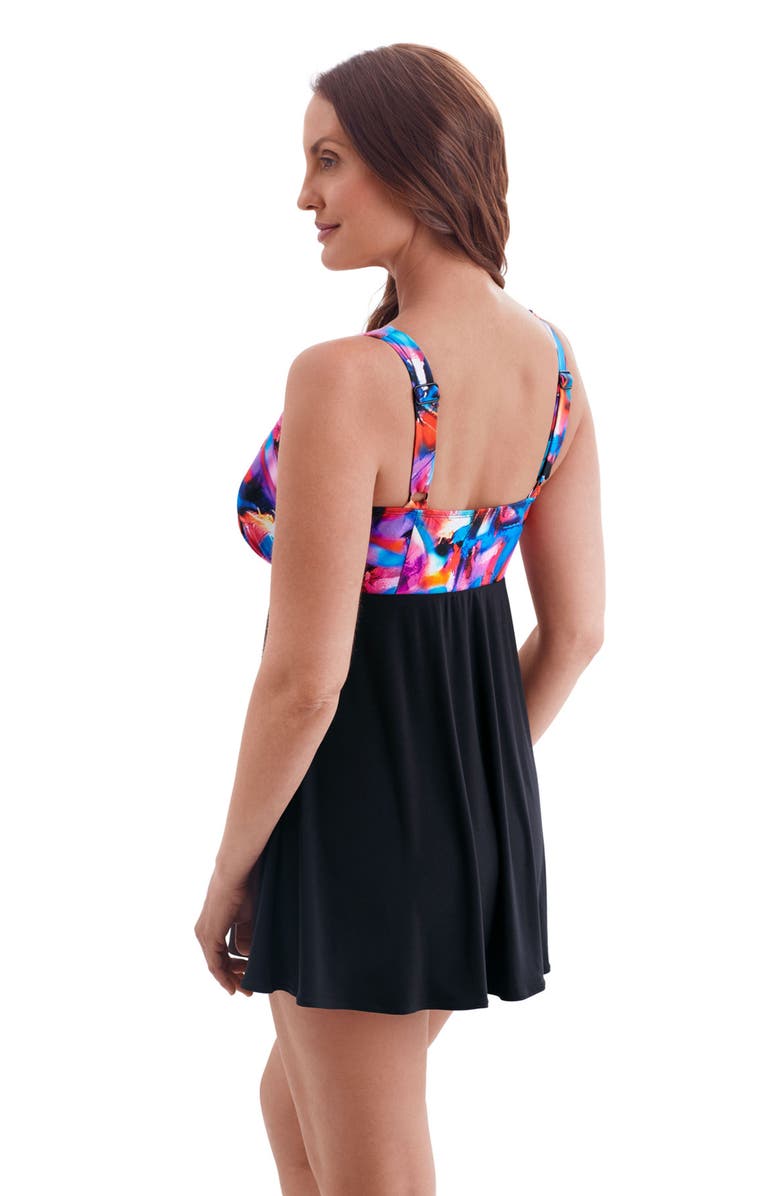 Longitude Crossover Plunge Long Torso Swim Dress, Alternate, color, Brushpainter