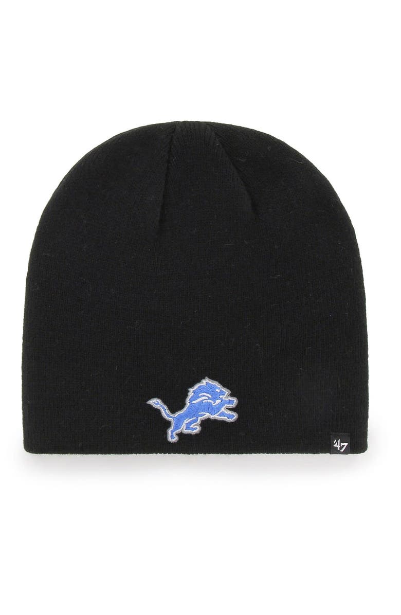'47 Men's '47 Black Detroit Lions Secondary Logo Knit Beanie, Main, color, 