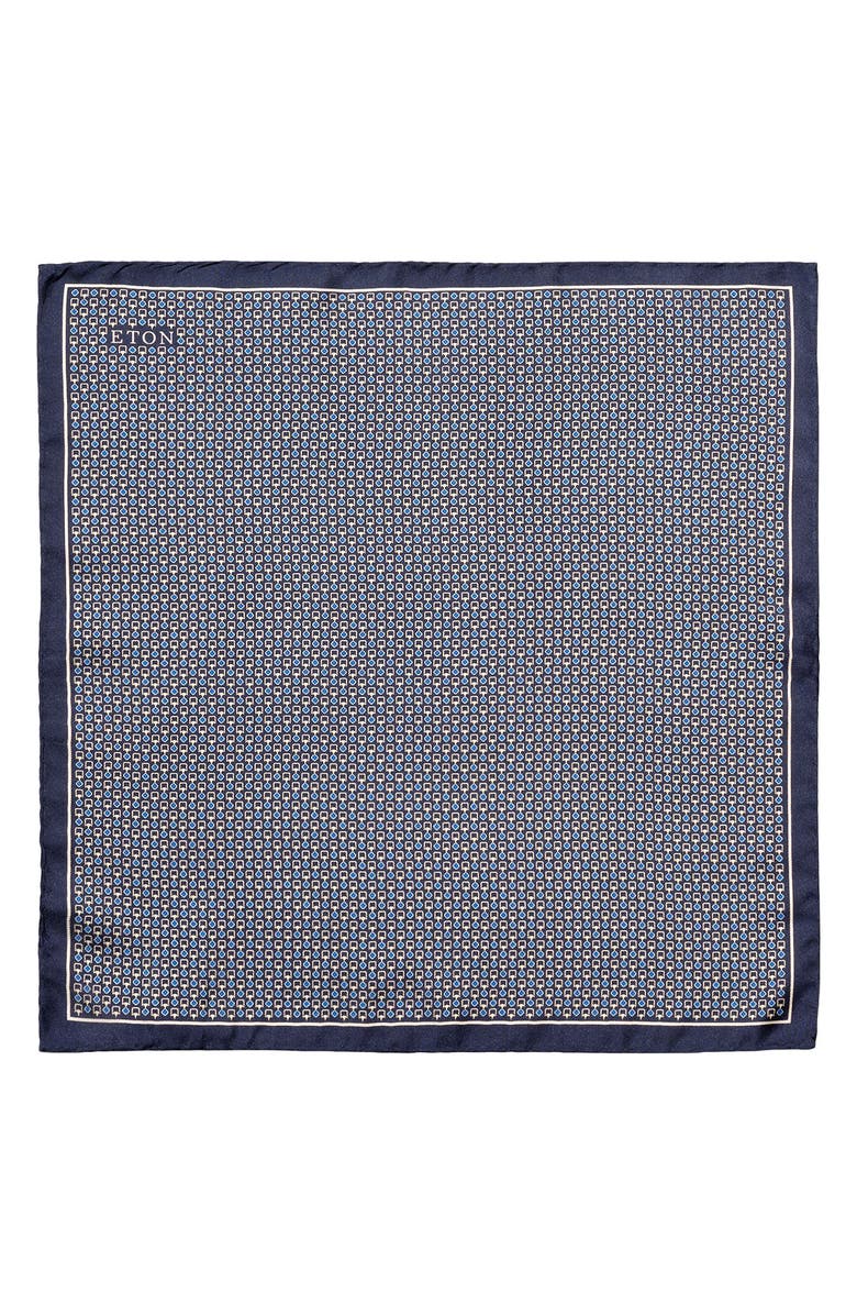 Eton Navy Geometric Print Silk Pocket Square, Alternate, color, Navy