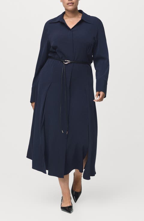 Long Sleeve Belted Shirtdress (Regular & Plus)