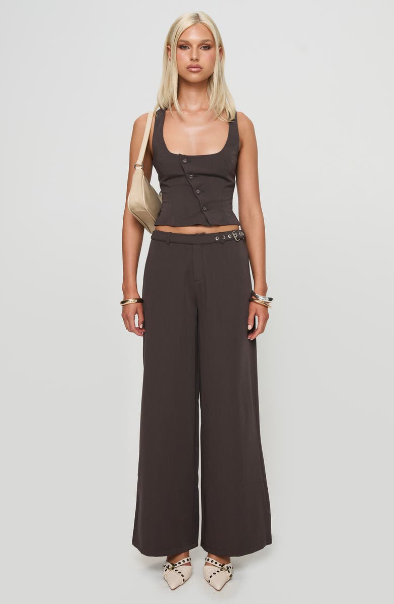 Princess Polly Airi Asymmetric Placket Tank, Alternate, color, Brown