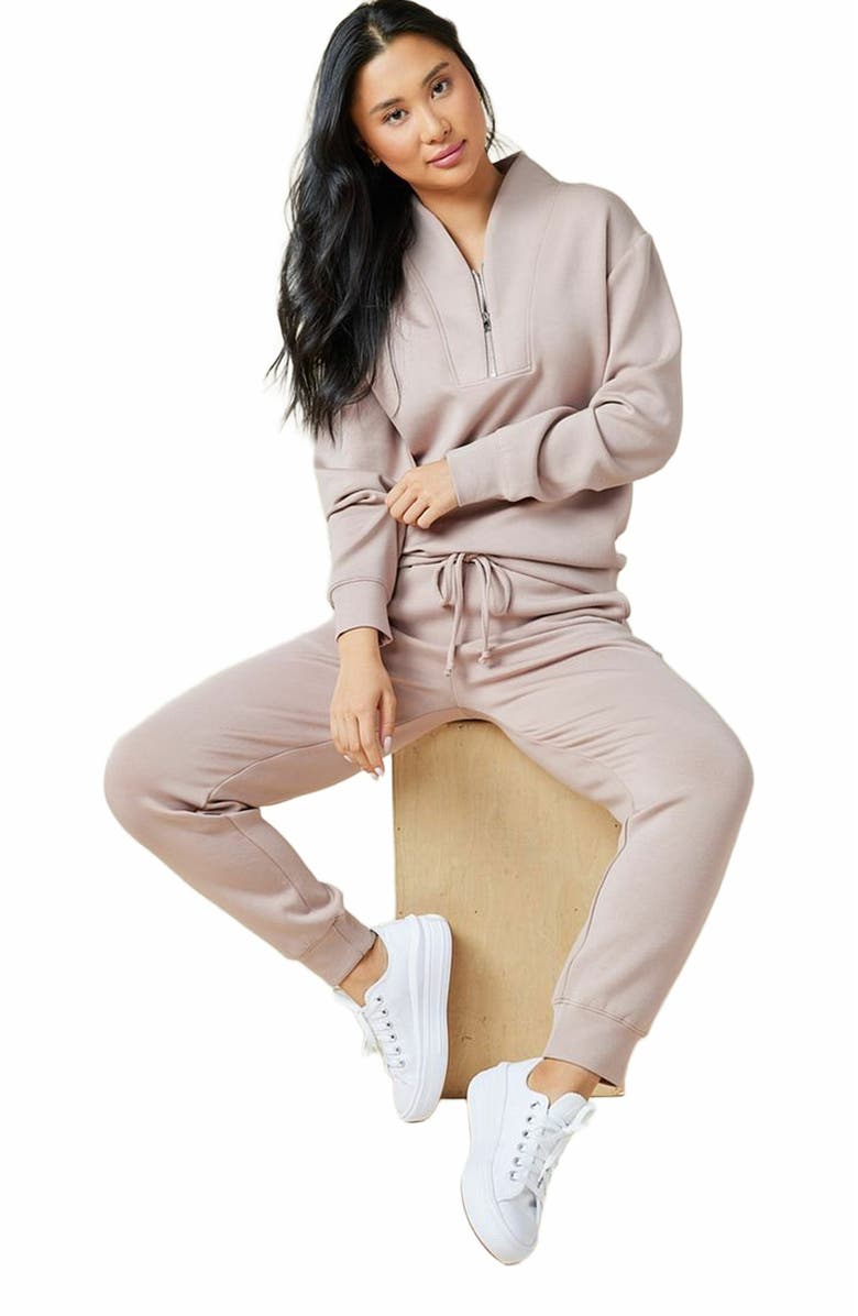 Softies Athleisure DreamTech 1/4 Zip Jogger Set, Main, color, Coco