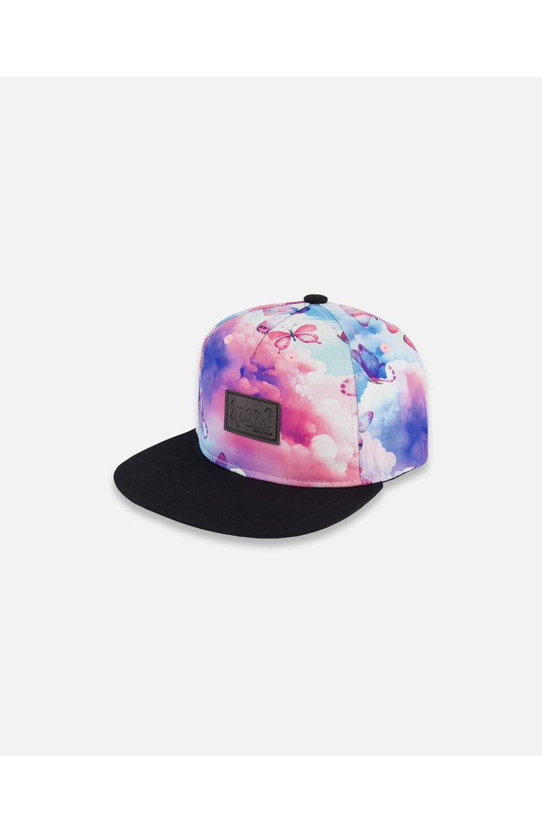 Deux par Deux Baby Girl's Printed Cap Butterflies On Multicolored And Black Background, Main, color,