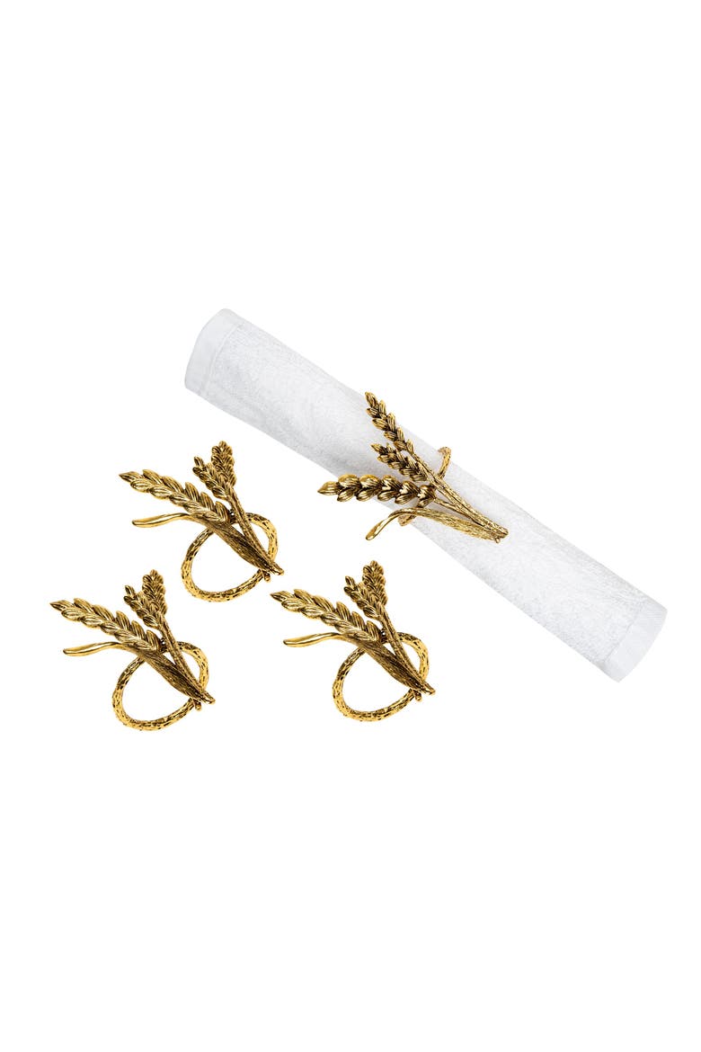 Bronze Wheat Napkin Rings, Set of 4, Main, color, Gold