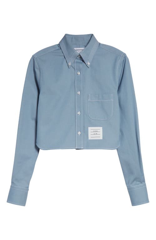 Thom Browne Cropped Denim Shirt With Contrast Stitching In Blue