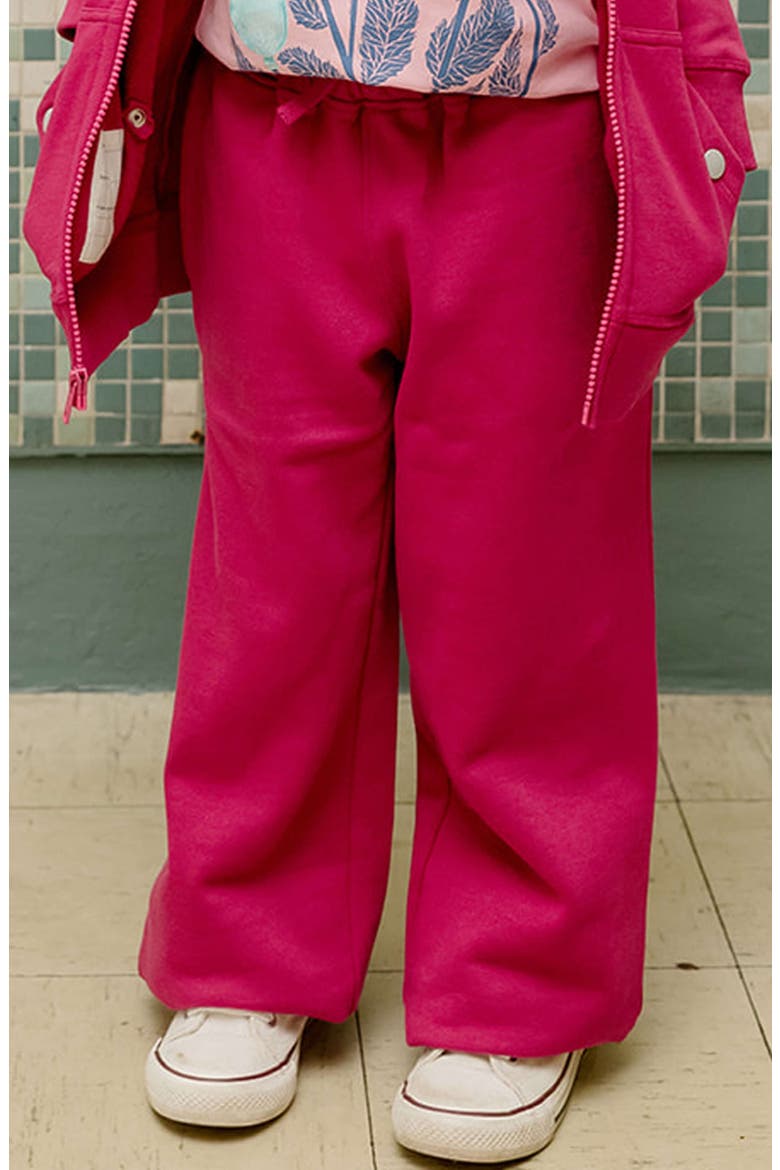 Kids Cozy Organic Cotton Wide Leg Fleece Pants, Alternate, color, Magenta