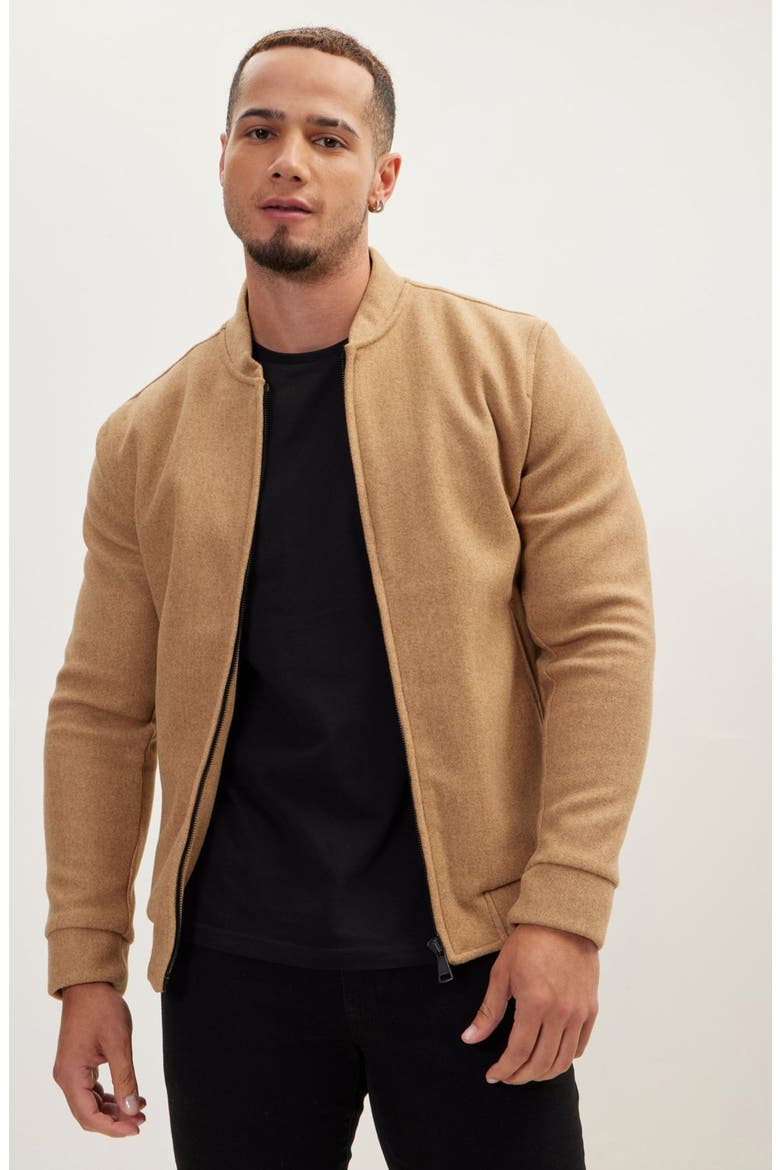 RELAXED UNLINED VARSITY ZIPPER, Alternate, color, CAMEL